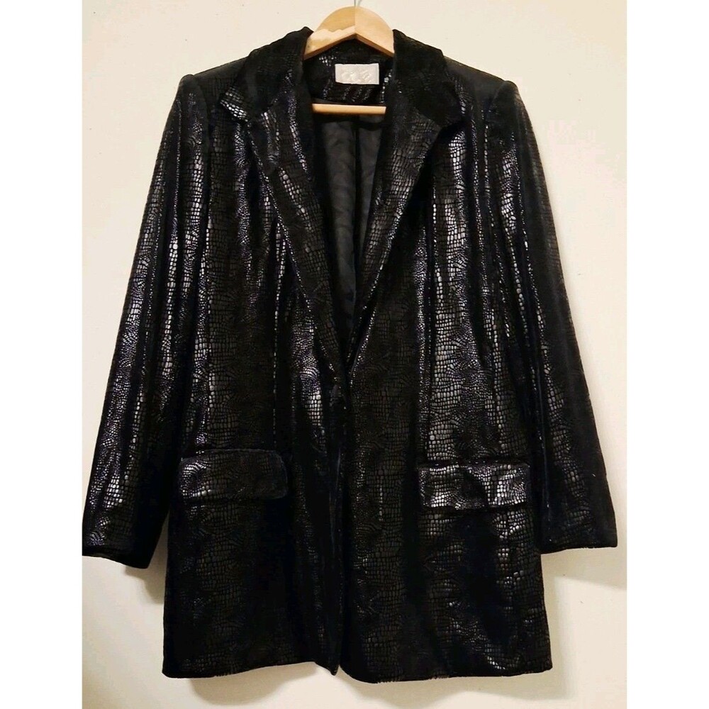 Cache Y2K Vintage Black Animal Print Blazer Size 12 Croc Alligator